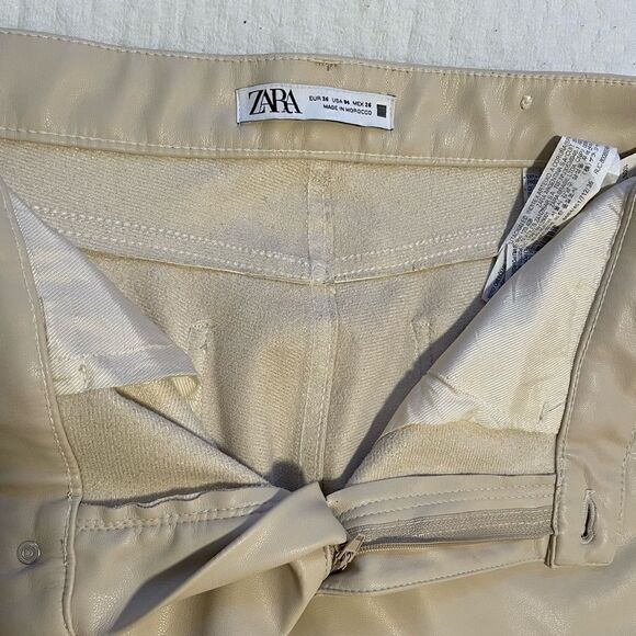 NWOT Zara Faux Beige High Rise Mom Fit Leather Pants - Picture 12 of 12